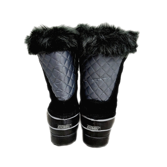 Khombu Nordic 2 Womens Black Leather Waterproof Faux Fur Lace Boots Size 9M New! - Picture 8 of 9